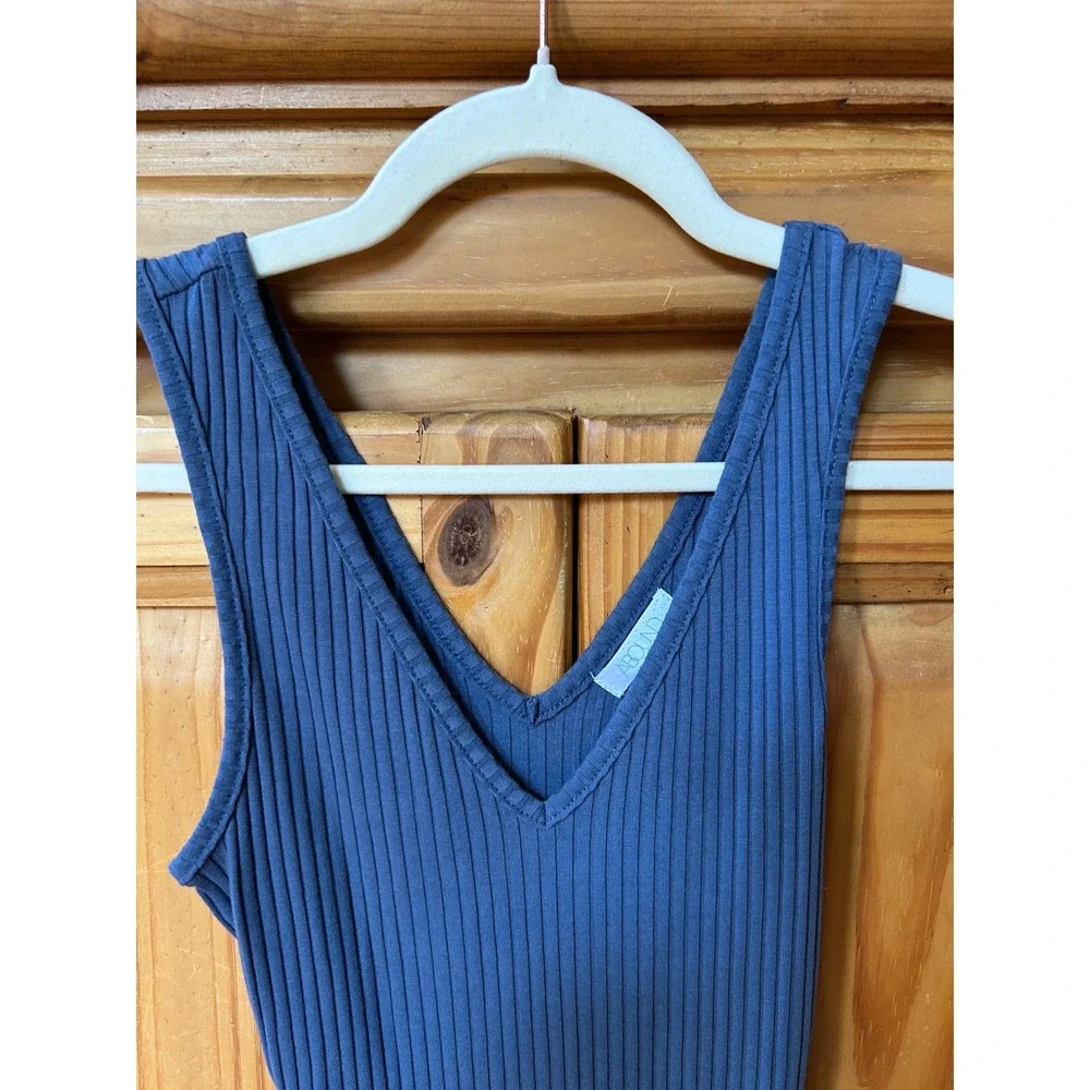 Abound Blue Ribbed Knit V-Neck Midi Dress Sleeveless Bodycon‎ Womens XS